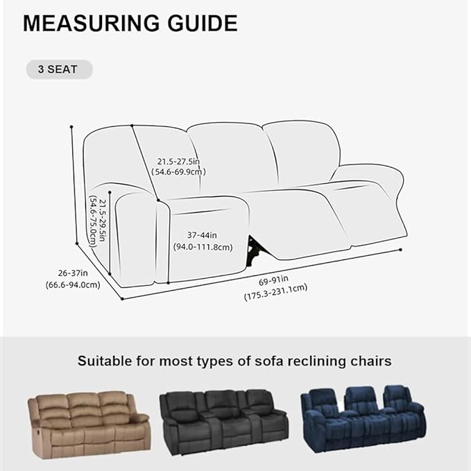 vctops 8 Pieces Jacquard Plush Recliner Sofa Covers Stretch Soft 3 Seats Couch Cover Anti-Slip Solid Color Sofa Slipcover Furniture Protector with Elastic Bottom for Kids Pet (Orange,3 Seat)