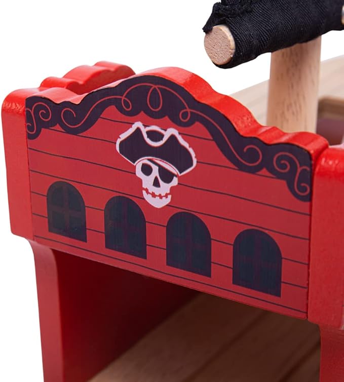 Bigjigs Rail Wooden Pirate Ship Galleon - Pirate Accessories for Wooden Train Sets, Bigjigs Train Accessories, Pirate Ship Toys for Kids, Wooden Toys for 3 4 5 Year Olds