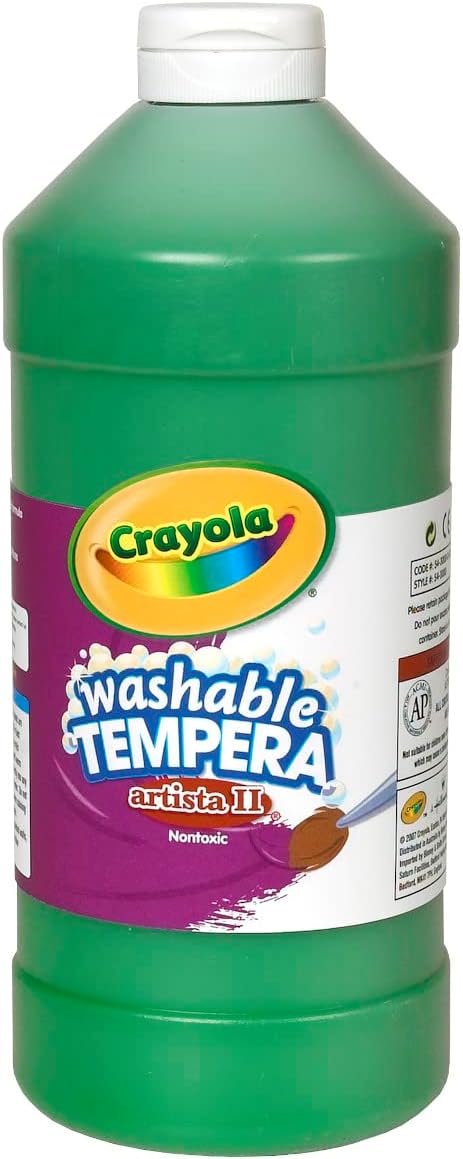 Crayola Washable Tempera Paint For Kids, Green Paint, Classroom Supplies, Non Toxic, 32 Oz Squeeze Bottle