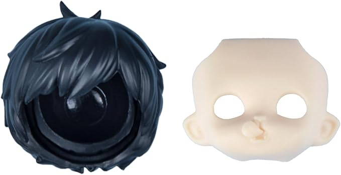 YMY No Makeup Doll Head DIY Blank GSC Face 1/12 Scale Head Doll Accessories for Obitsu 11（Boy-Black）