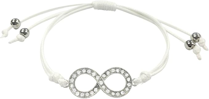 Wrapables Adjustable Rhinestone Infinity Corded Bracelet, White Silver Tone