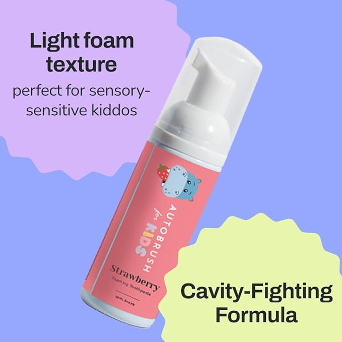 autobrush Kids Fluoride-Free Foaming Toothpaste Strawberry Flavor for Electric or U-Shaped Toothbrush, SLS-Free, Training Toothpaste, Anti-Cavity (1 Pack)