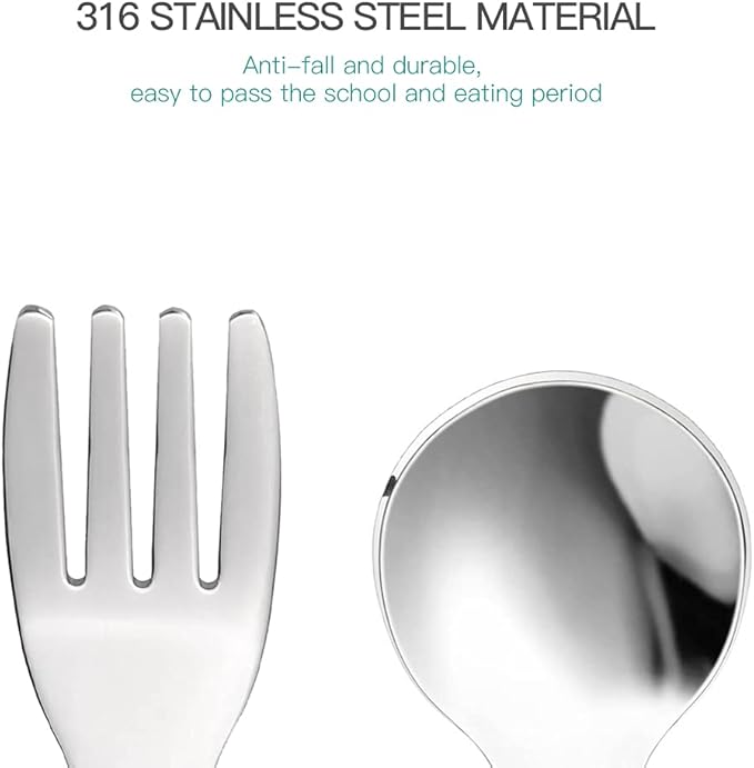 Baby Forks and Spoons Set Baby Training Utensils Self Feeding Toddler Silverware Silicone and Stainless Steel Kids and Toddler Utensil (Pink Dinosaur - Short)