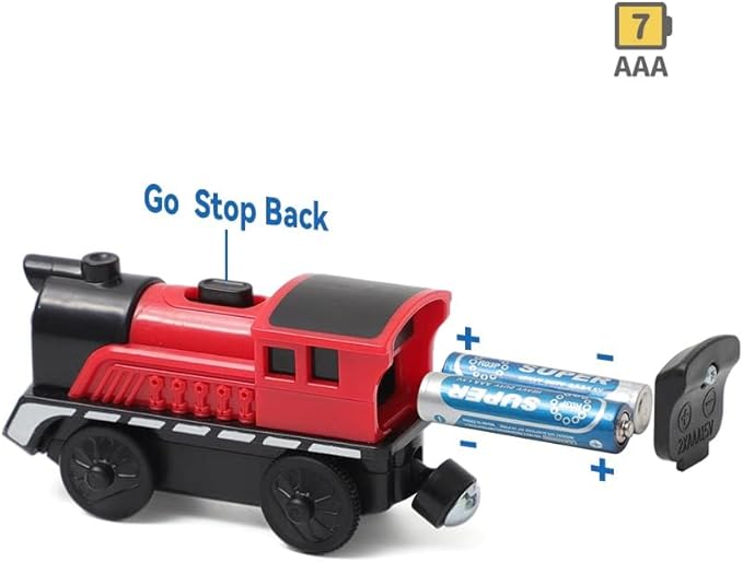 Battery Operated Cargo Train for Wooden Train Track Set Toys for Toddlers 3 4 5 Year Old Boys Kids Magnetic Couplings Construction site Fram Harbor Vehicle (Without Battery)