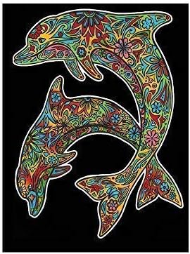 Dolphins Color Velvet Poster for Kids and Adults- Marine Life- Arts and Craft Kit Includes a 11.75" x 8.25" Picture and 12 Watercolor Markers- Ideal for Travel