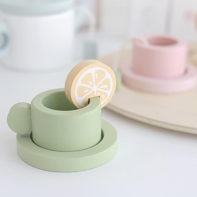 Wooden Tea Set for Little Girls Tea Party Set for Toddlers 20pcs Playset Pretend Play Tea Set Toy