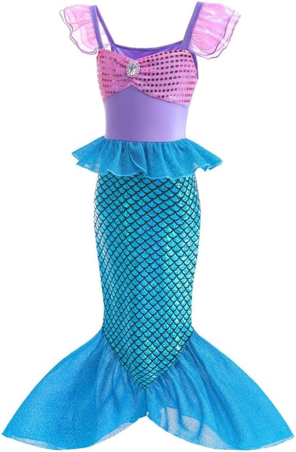 Lito Angels Little Mermaid Princess Fancy Dress Up Costume Party Outfit for Toddler Kids Girls with Accessories Size 3T to 10