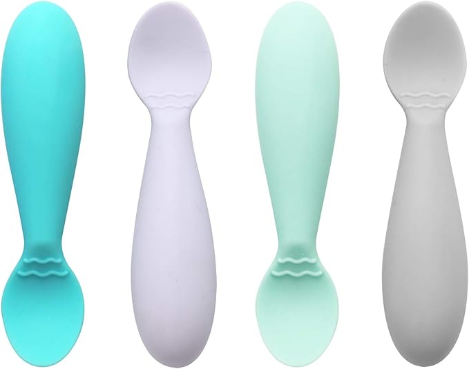PandaEar Baby Infant Spoons BPA Free, 4-Pack, Soft Silicone, Self Feeding Fat Handle Utensil
