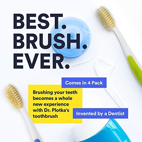 MOUTHWATCHERS Soft Manual Toothbrushes, Family Pack, 2 Adult, 2 Childrens Flossing Toothbrushes, Ultra Clean, Good for Sensitive Teeth and Gums, by Dr. Plotka's