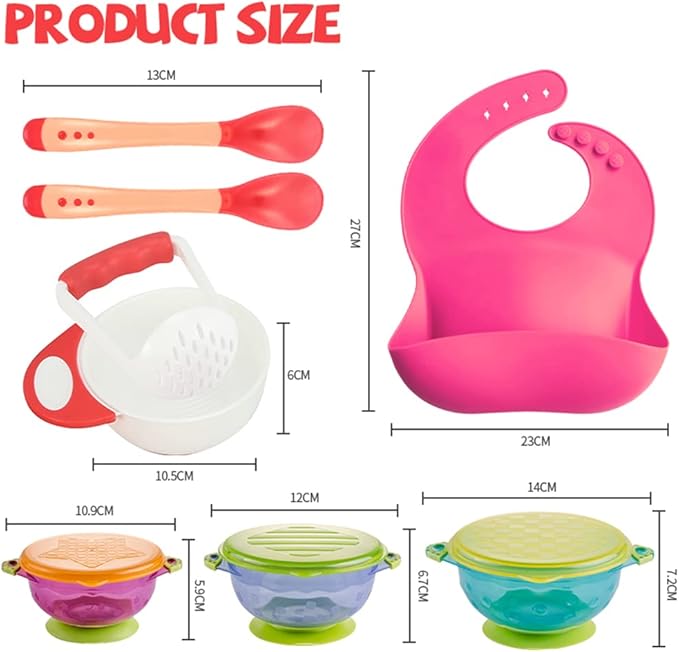 RyanLemon Baby Feeding Set, Baby Flatware Sets, Silicone Baby Led Weaning Set, Suction Plate and Bowl, Pocket Bib, Spoon Fork, Toddler Flatware Set for Babies 6 Months+, Dark pink