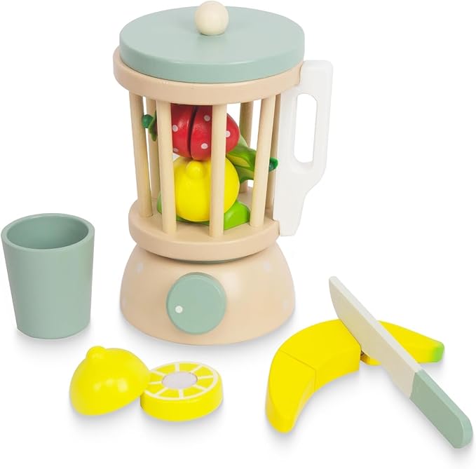Wooden Blender Toys Play Kitchen Set for Kids-Fruit Juicer Maker Toy,Pretend Cutting Fruits Toys Mixer Food Play Kitchen Accessories for Kids,Toy Blender for Kids 3+ Years Old（Wood Fruit Blender）