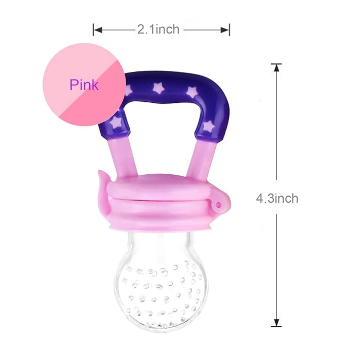 Baby Fruit Feeder by HAOBAOBEI, Frozen Teething Toys for Babies, Baby Fruit Pacifier Feeder with 3 Sizes Silicone Pouches, Baby Eating Essentials, BPA Free Baby Feeding Supplies -2 Pack (Pink Yellow)