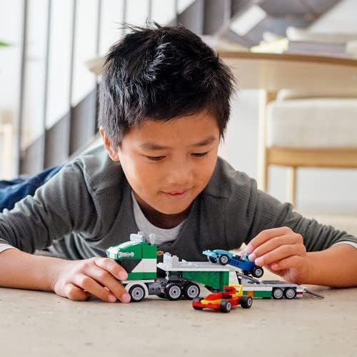 LEGO 31113 Creator 3-in-1 Racing Car Transporter Construction Game Truck with Trailer, Crane and Tug, Gift Idea for Children