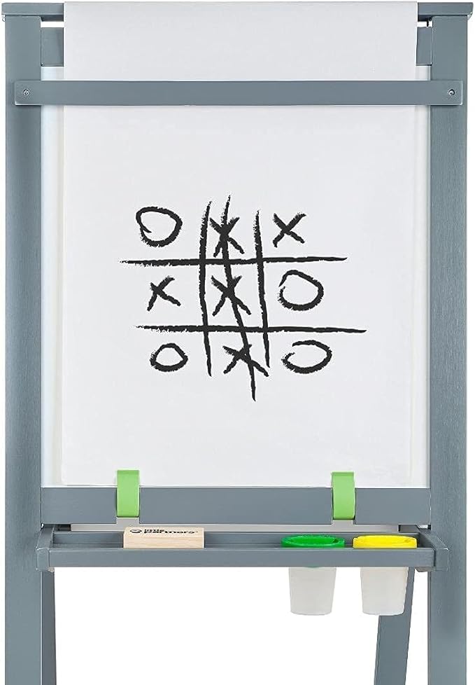 Little Partners Folding EZ Painting Easel for Kids, Dual-Sided Art Easel for Kids Art Station, Folds Flat with Chalkboard, Dry Erase Whiteboard, Paper, Eraser, Paint Cups, Shelf (Earl Grey)