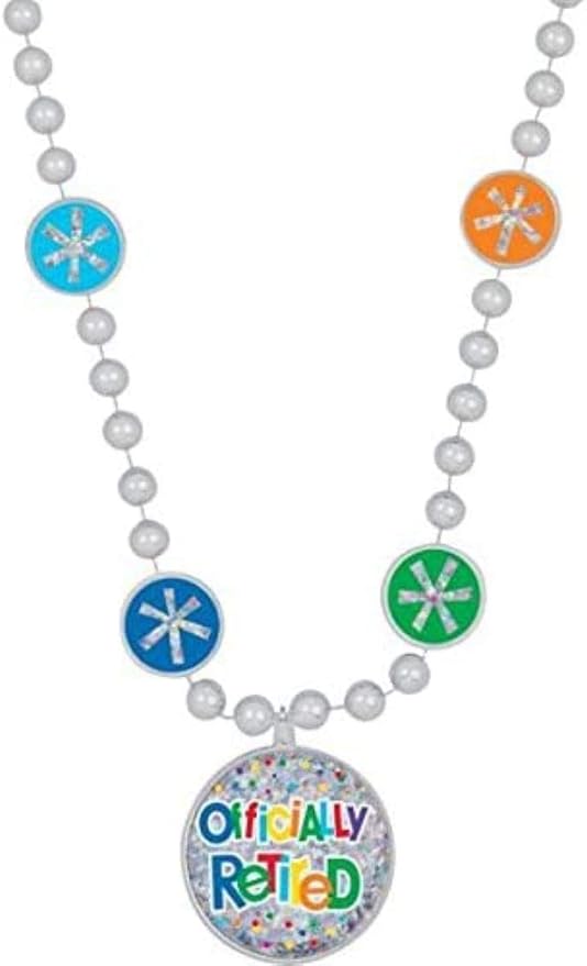 Officially Retired Multicolor Party Bead Plastic Necklace - 15" (Pack Of 1) - Fun Accessory For Retirement Parties