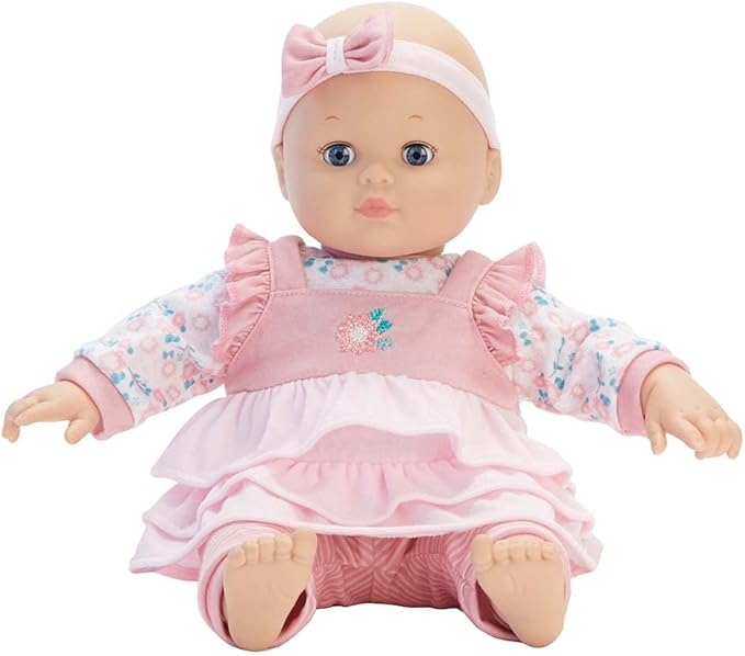 Madame Alexander 14-Inch Baby Cuddles Doll with Bottle, Pink Floral, Light Skin Tone