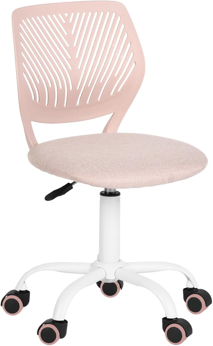 Homy Casa Armless Home Office Desk Chair, Colorful Task Chair with Soft Mesh Padded Cushion, Height Adjustable Swivel Study Computer Chair for for Girls Boys Teens (Pink, 1PC)