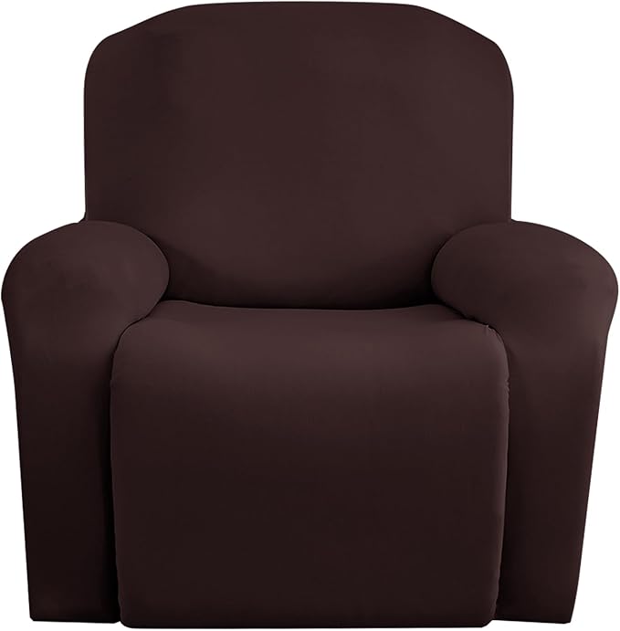 Jin Le 4 Pieces Recliner Cover Stretch Recliner Chair Cover 1 Seater Recliner Couch Covers Sofa Covers Stretch Soft Furniture Protector with Elastic Bottom and Ties for Kids Pet(Recliner, Brown)