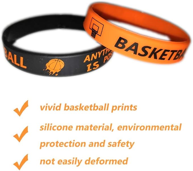 CupaPlay 24 PCS Basketball Motivational Silicone Wristband Bulk for Teenagers - Personalized Silicone Rubber - Sports - Party Favors and Supplies - Carnival/Events/Prize
