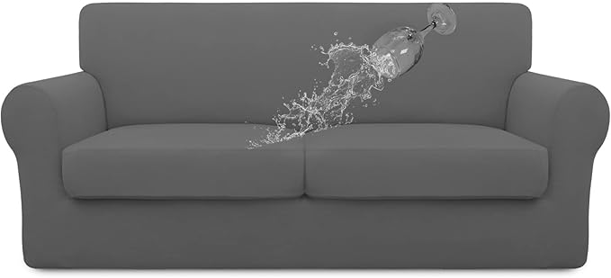 Easy-Going 100% Dual Waterproof Oversized Loveseat Cover Stretch Soft Couch Cover for Dogs, Sofa Slipcover for 2 Separate Cushion Couch Leakproof Furniture Protector for Kids, Pets Gray