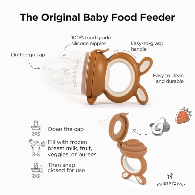 Baby’s First Bites Starter Kit – Ice Cube Tray, Forage Feeder, Freezer Mold & Pacifier Feeder – Milestone Magnet for Food Tracking & Feeding Tips – Baby Food Prep Essentials - Foliage