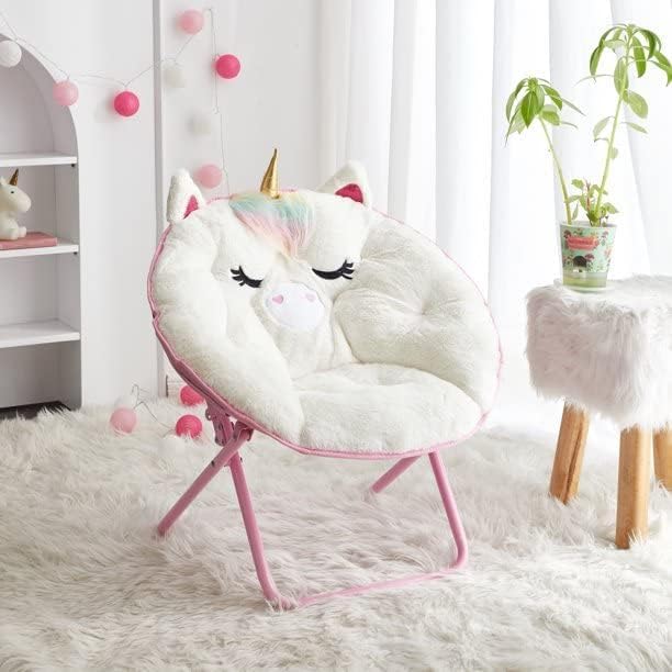 Heritage Kids Unicorn Saucer Chair, For Gaming Textile, White