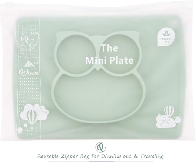 Qshare Toddler Plate, Portable Baby Plate for Toddlers and Kids, BPA-Free Strong Suction Plates for Toddlers, Dishwasher and Microwave Safe Silicone Placemat 11x8x1 inch