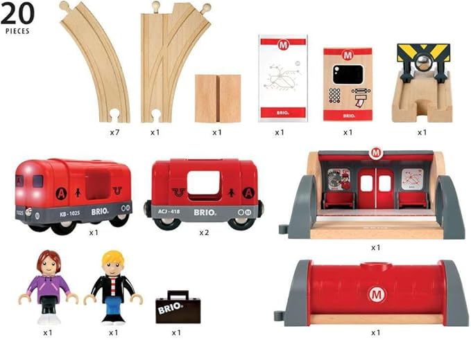 Brio - 33513 Metro Railway Set | Dynamic 20 Piece Wooden Train Set with Interactive Accessories | Perfect for Kids Ages 3 and Up | Fosters Creativity and Motor Skills