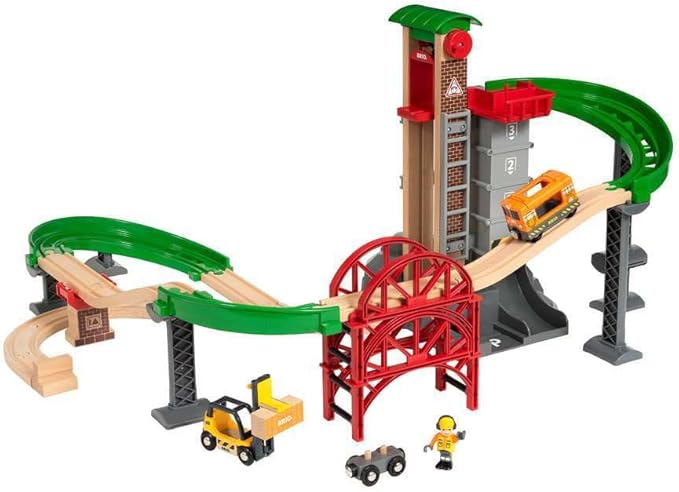 BRIO World 33887 Lift & Load Warehouse Set | 32 Piece Kids Train Toy Set with Wooden Tracks and Accessories | Interactive Design | FSC Certified Wood | for Ages 3 and Up