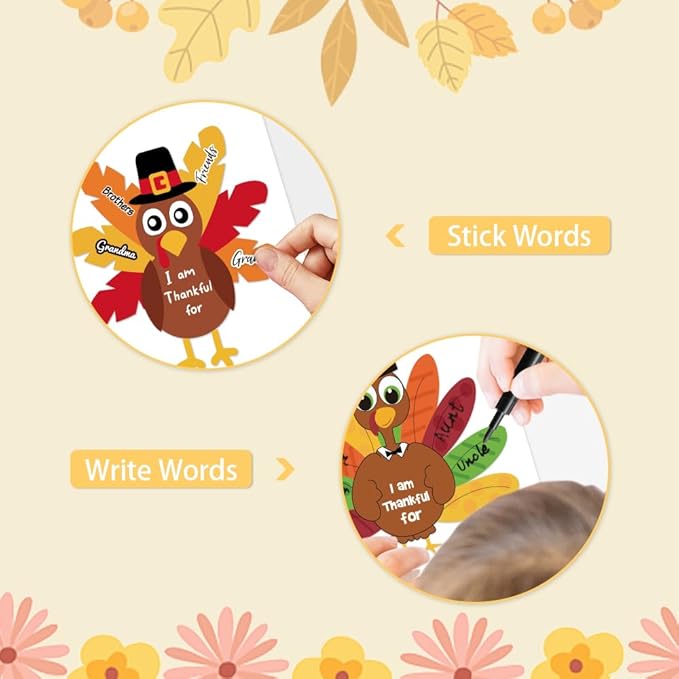 AKEROCK Thanksgiving Crafts for Kids, Make-a-Turkey Crafts Stickers for Kids Games/Activities/Gifts/Party Favors - 36 Sheets