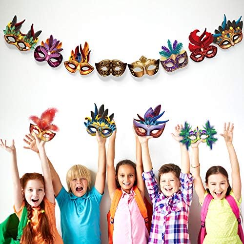 Blulu Mardi Gras Masks Paper Carnival Parade Faux Feather Face Masks Masquerade Party New Orleans Novelty Decorations Fantasy for Women Man Costume Party Favors