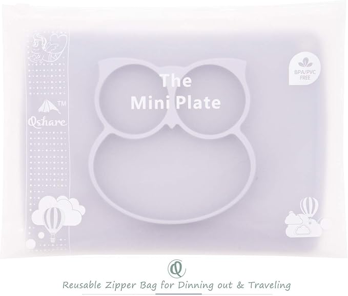 Qshare Toddler Plate, Portable Baby Plate for Toddlers and Kids, BPA-Free Strong Suction Plates for Toddlers, Dishwasher and Microwave Safe Silicone Placemat 11x8x1 inch