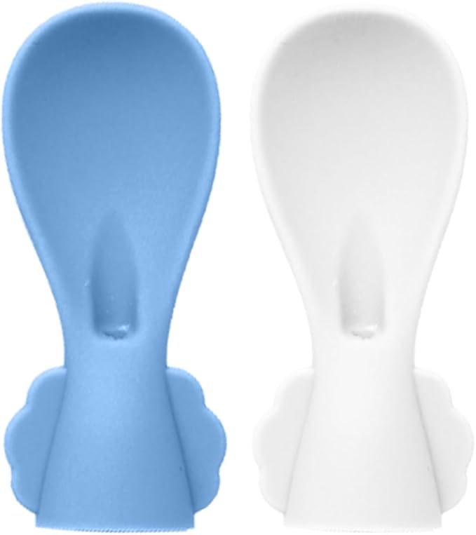 Silicone Spoon Attachment for Baby Food Pouch with On-the-Go Cases - Includes 2 Squeeze Pouch Topper Attachments (White-Blue)