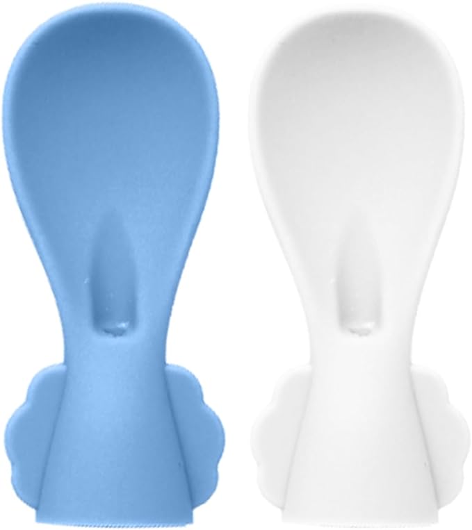 Silicone Spoon Attachment for Baby Food Pouch with On-the-Go Cases - Includes 2 Squeeze Pouch Topper Attachments (White-Blue)