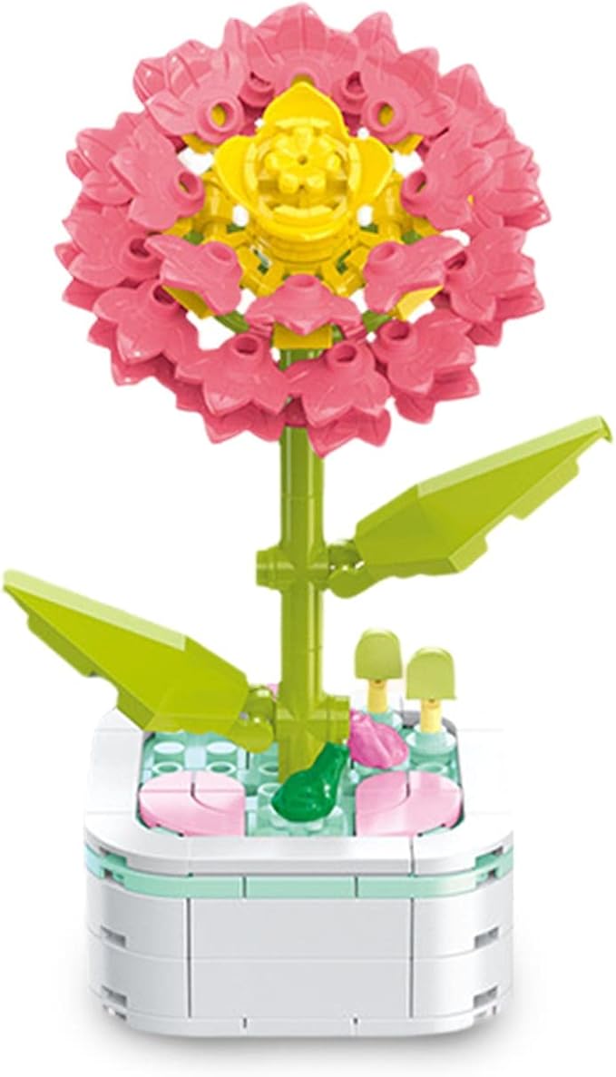 Flower Bouquet Building Set with Base, Flower Building Set Artificial Plant Flowers Building Blocks for Home Office Decor, Birthday Gifts, Desktop Trinkets Age 6+