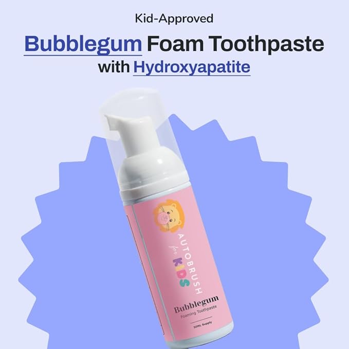 autobrush Kids Fluoride-Free Foaming Toothpaste Bubblegum Flavor for Electric or U-Shaped Toothbrush, SLS-Free, Training Toothpaste, Anti-Cavity (2 Pack)