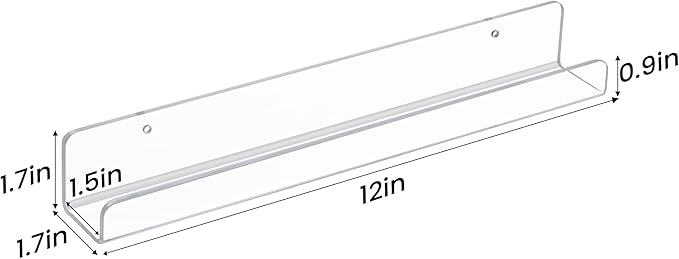 upsimples 8 Pack Vinyl Wall Mount Shelves, 12" Album Record for Storage & Display, Clear Acrylic Floating Shelf for Kids Bookshelf, Magazine Rack, Picture Ledge