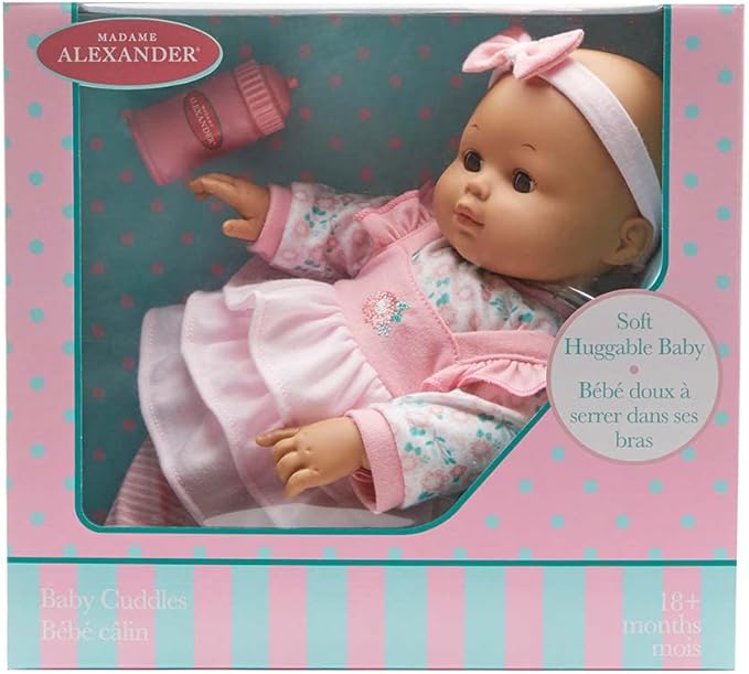 Madame Alexander 14-Inch Baby Cuddles Doll with Bottle, Pink Floral, Medium Skin Tone