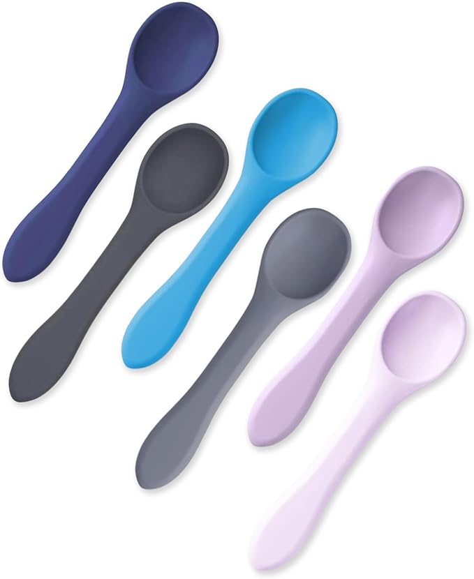 Baby Spoons - Big Silicone Feeding Spoon for Baby Led Weaning - Thick Handle, Flexible Construction, Soft Texture - Food-Grade Utensils, No BPAs - First Stage Infant & Toddler Essentials