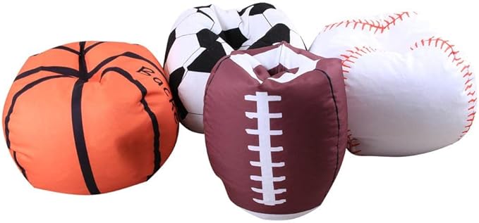 Storage Bean Bag Chair 18 Inch Beanbag Cover with Zipper for Kids Plush Toys Game Play (Football)