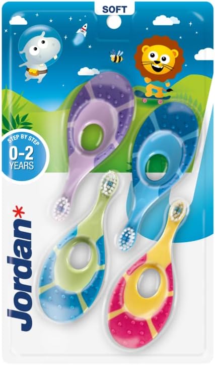 Jordan* ® | Step 1 Baby Toothbrush | 0-2 Years, Soft Bristles, BPA Free | 4 Pack