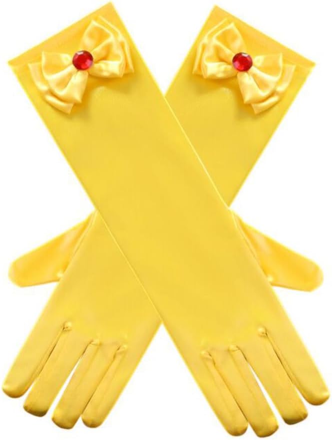 Princess Belle Costume Dress up Accessories for Girls Belle Gloves Tiara Crown Necklace Earrings Bracelet Ring Hair Bow and Rose Flower Set Princess Halloween Cosplay Accessories Christmas Gifts Set