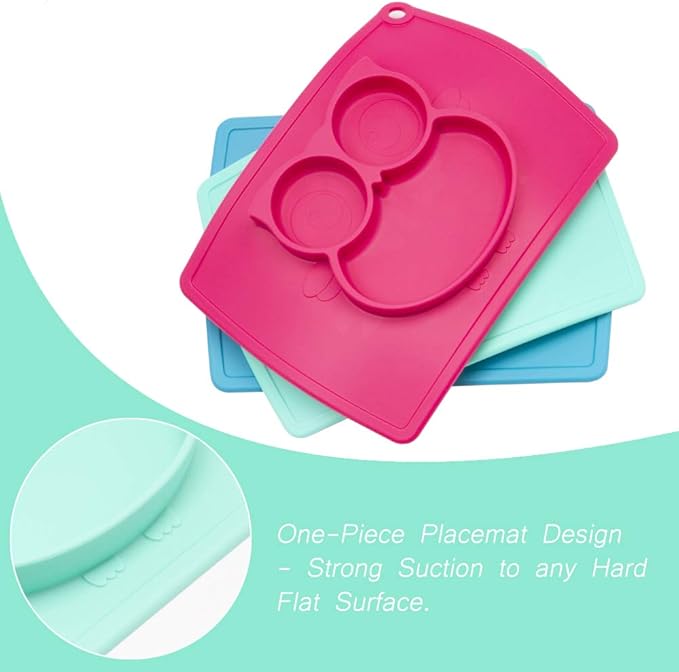 Qshare Toddler Plate, Portable Baby Plate for Toddlers and Kids, BPA-Free Strong Suction Plates for Toddlers, Dishwasher and Microwave Safe Silicone Placemat 11x8x1 inch