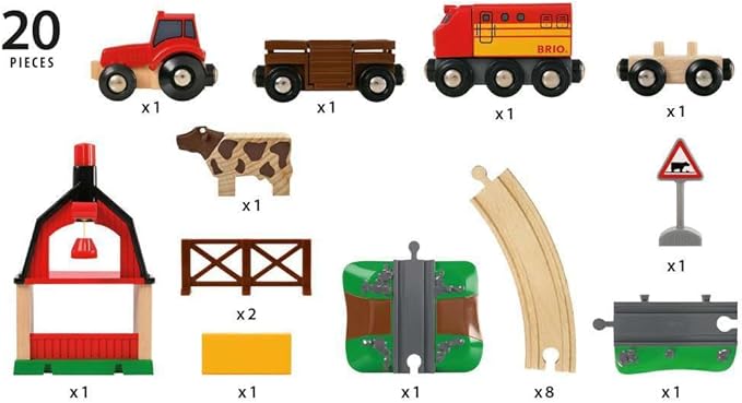 BRIO 33719 Farm Railway Playset – Interactive Toy Train Set for Kids | FSC-Certified Wood | Expandable Tracks | Promotes Skill Development