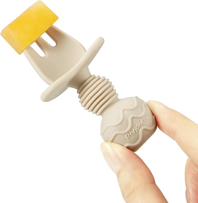 PandaEar 6 Pack Silicone Baby Spoons and Fork Feeding Set- Anti-Choke First Self Feeding Utensils for Baby Led Weaning Ages 3 Months (Tan,Walnut&Grey)