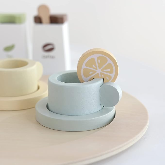 Wooden Tea Set for Little Girls Tea Party Set for Toddlers 20pcs Playset Pretend Play Tea Set Toy