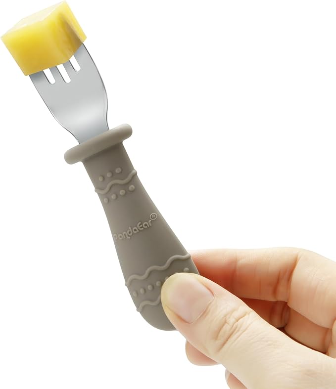 PandaEar Toddler Utensils, 6 Pack Kids Spoons and Forks, 18/8 Stainless Steel & Food Grade Silicone Children Silverware Set, Dishwasher Safe (Blue/Brown/Red)