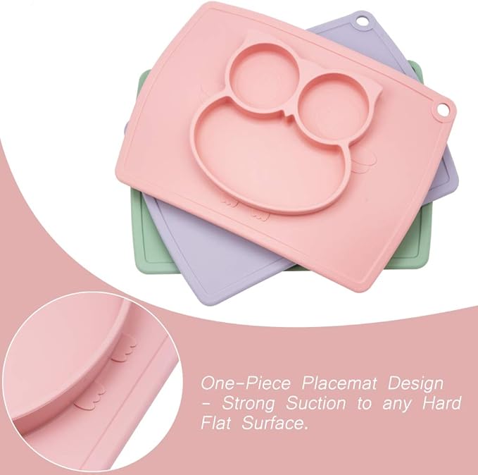 Qshare Toddler Plate, Portable Baby Plate for Toddlers and Kids, BPA-Free Strong Suction Plates for Toddlers, Dishwasher and Microwave Safe Silicone Placemat 11x8x1 inch