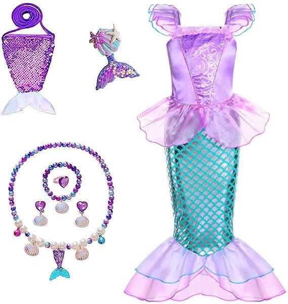Little Girls Princess Mermaid Costume for Girls Dress Up with Accessory for Christmas Birthday Party Supplies Blue-Pink