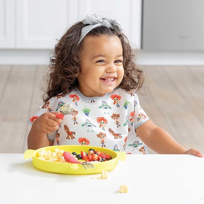 Bumkins Disney Toddler and Baby Suction Plate, Grip Dish for Babies and Kids, Baby Led Weaning, Feeding Supplies, Sticks to Tables and Highchairs, Platinum Silicone, for Children 6 Months, Toy Story